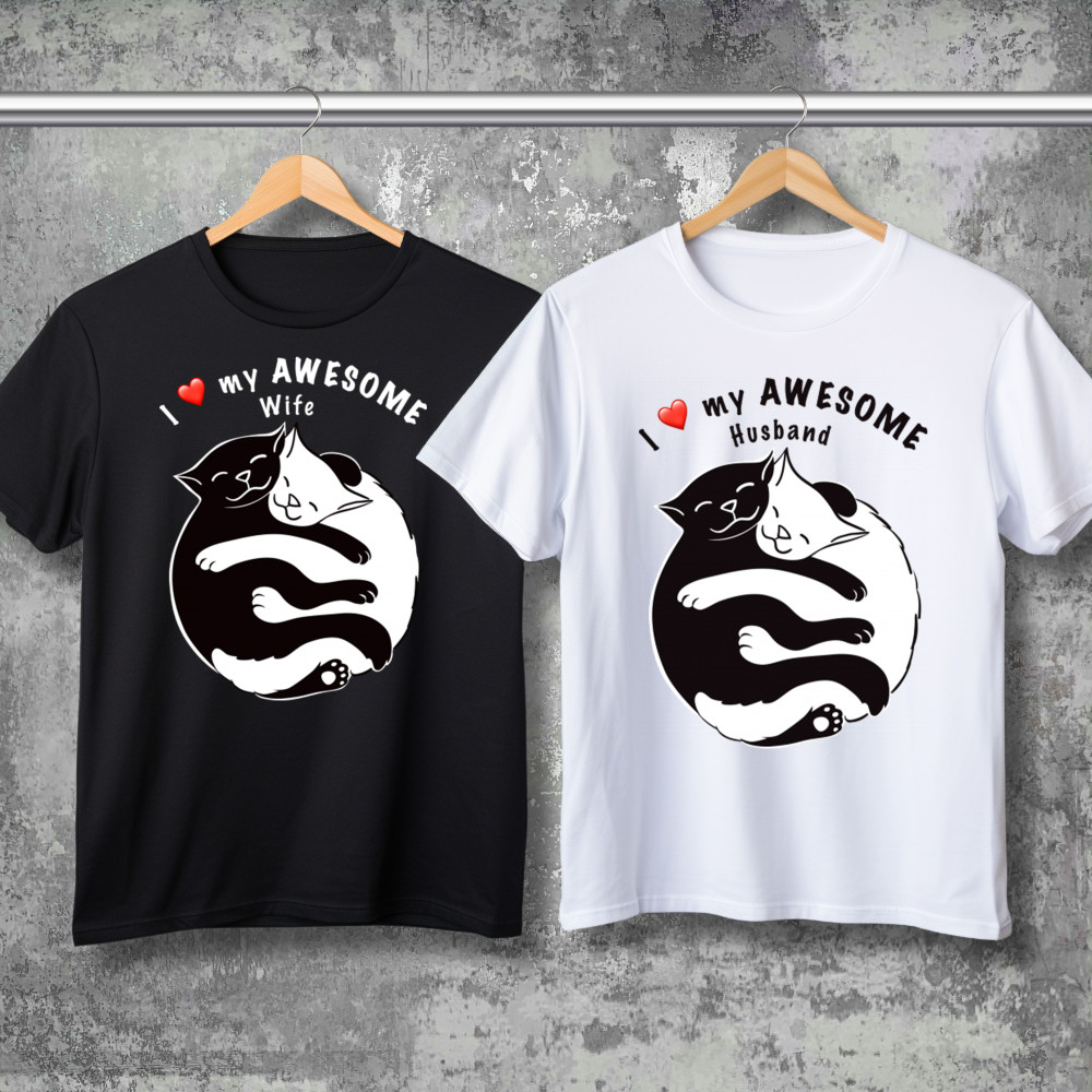 Парні футболки з принтом - I love my avesome, WIFE!