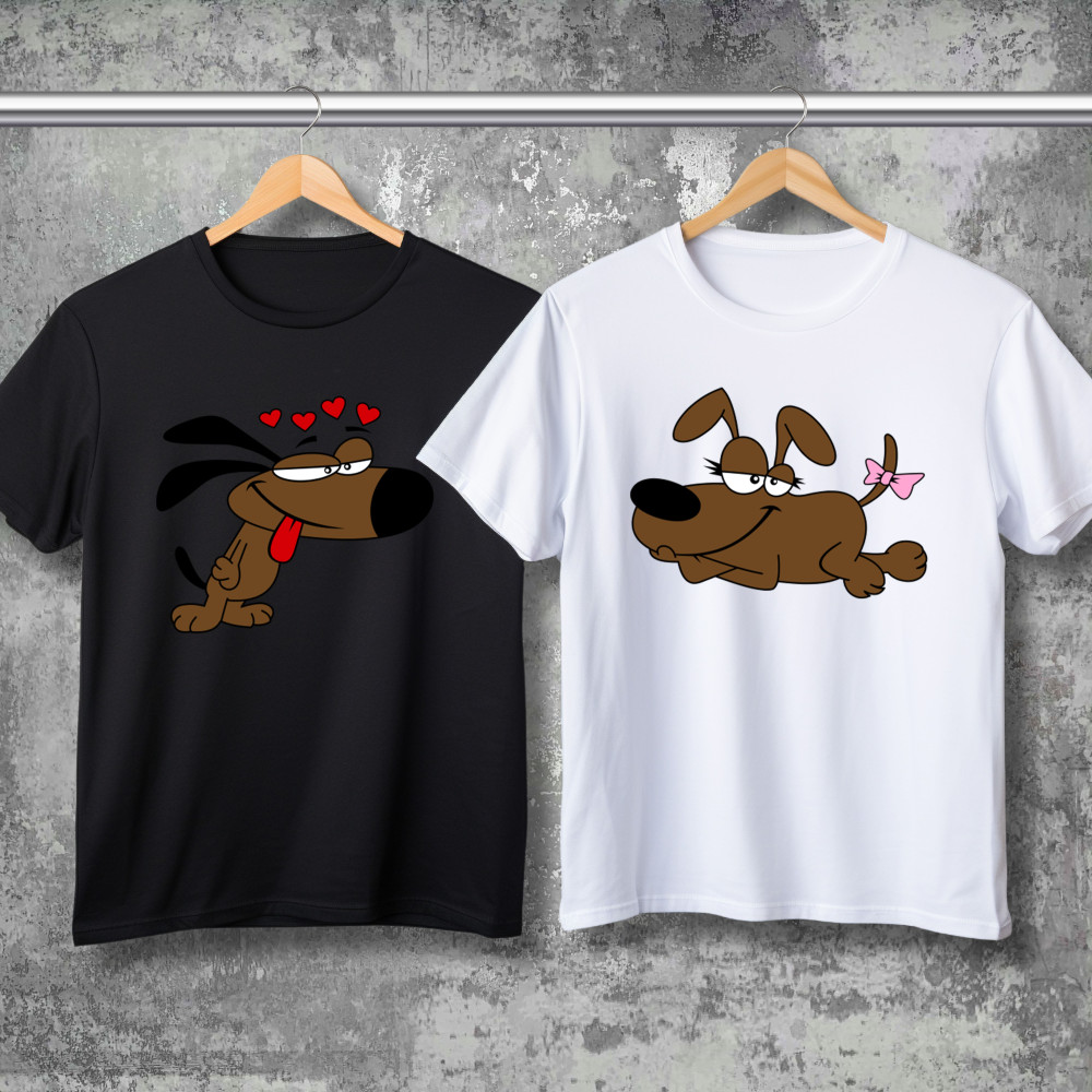 Парные футболки с принтом - Dogs!
