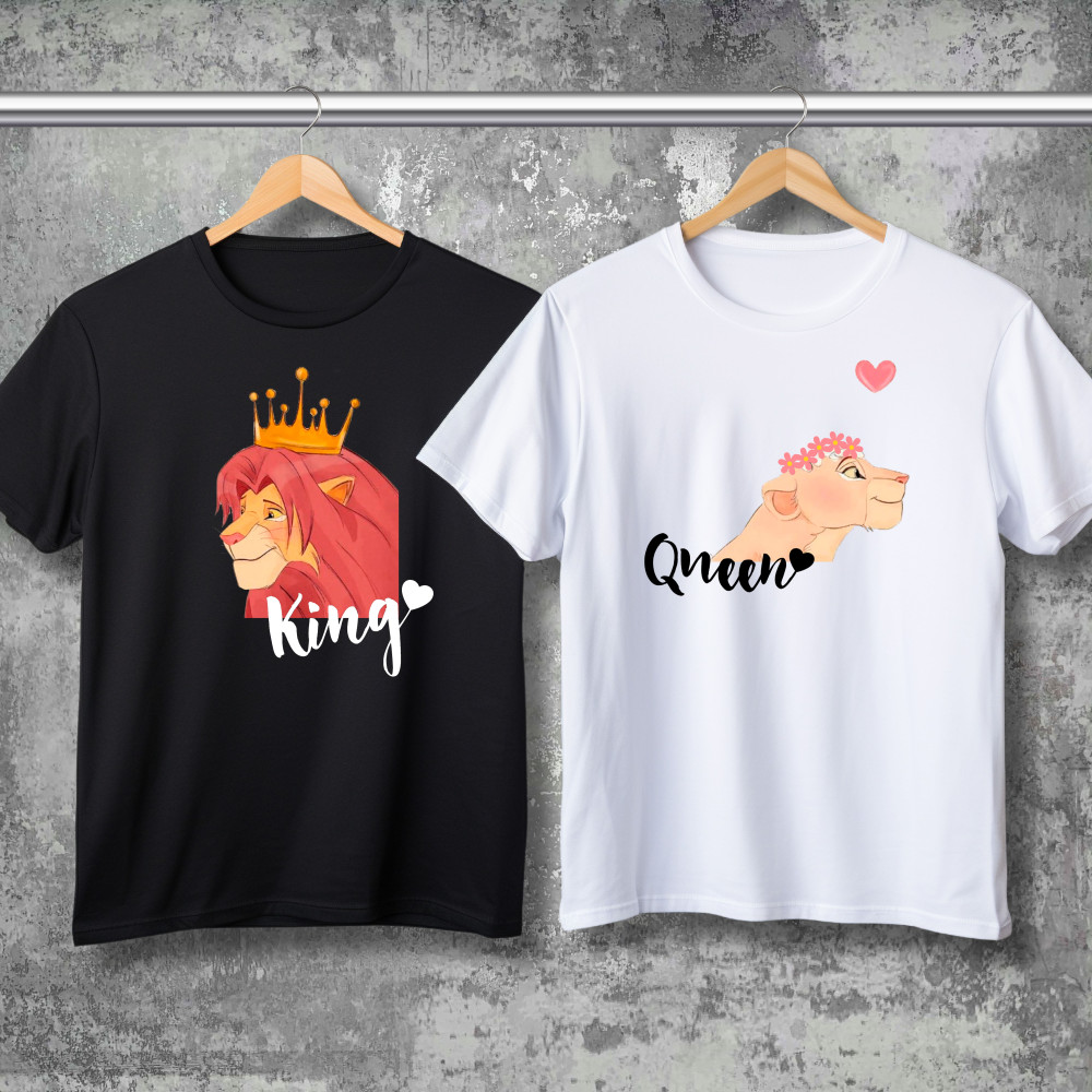Парні футболки з принтом - King & Quееn!