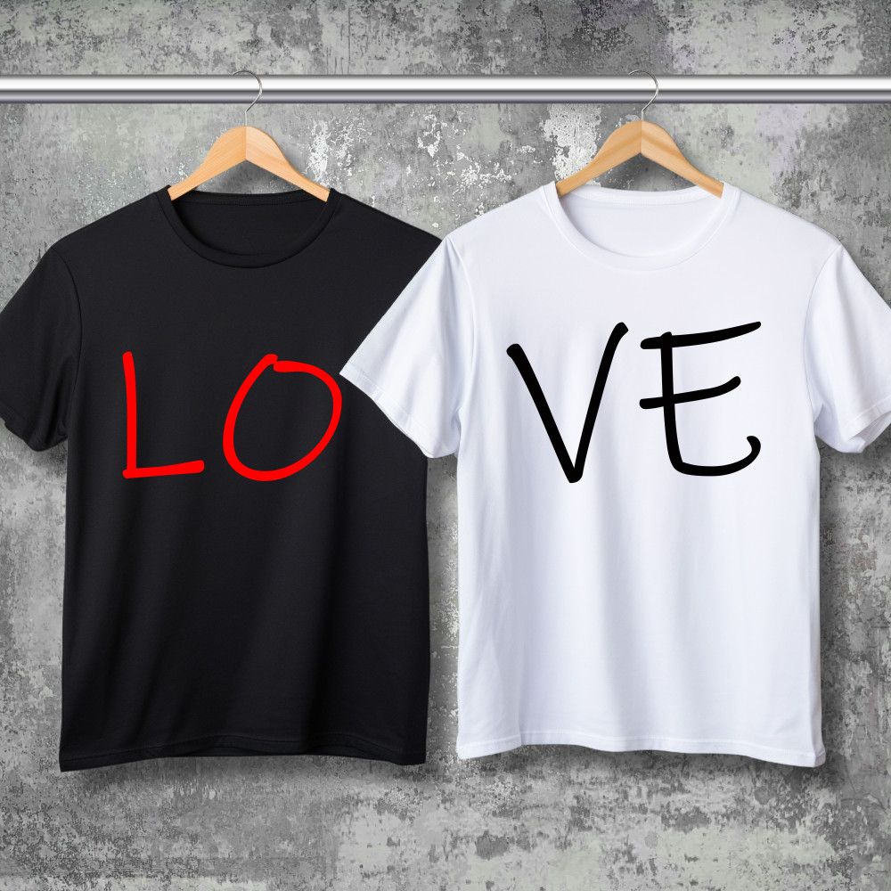Парні футболки з принтом - Love!