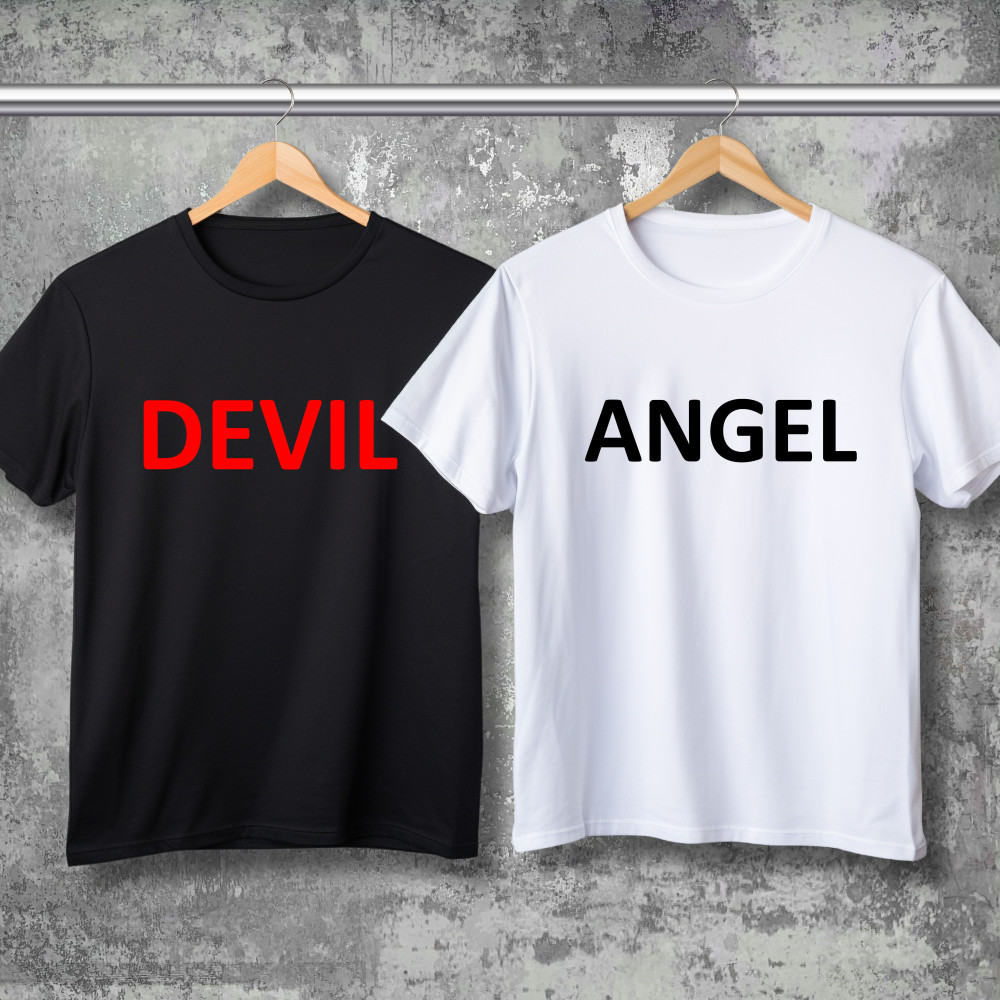 Парные футболки с принтом - Angel!