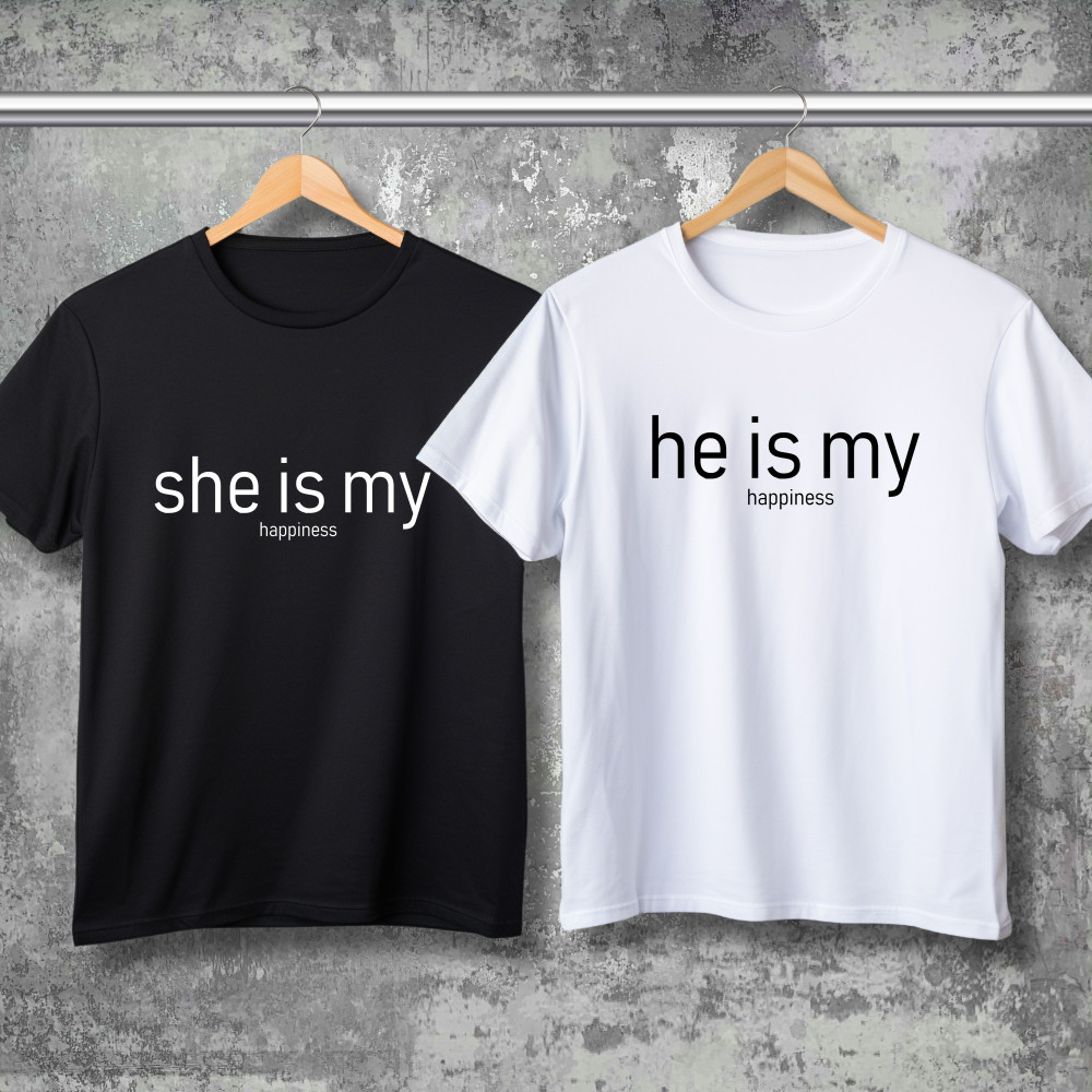Парні футболки з принтом - She is my happines!