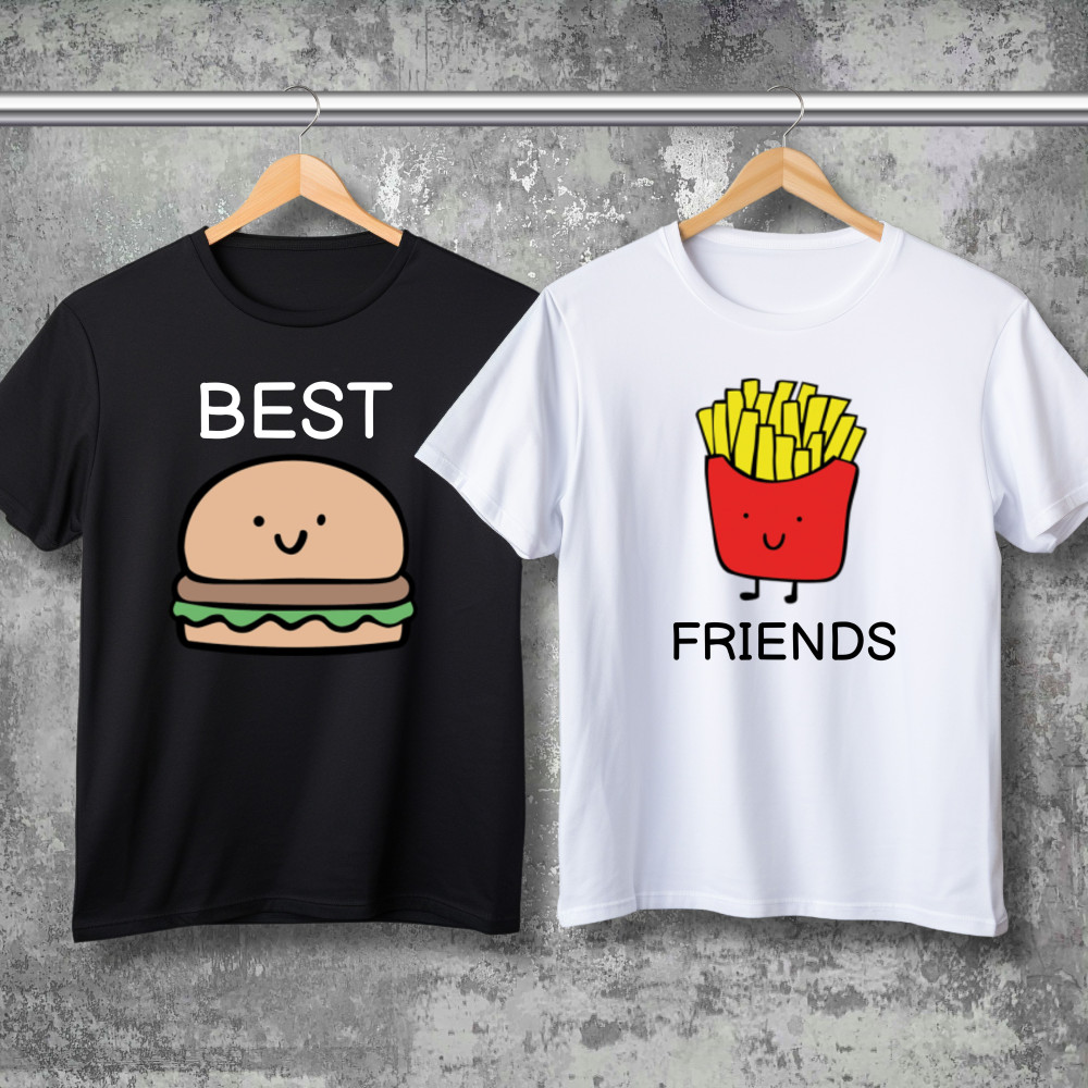 Парные футболки с принтом - Best friends!