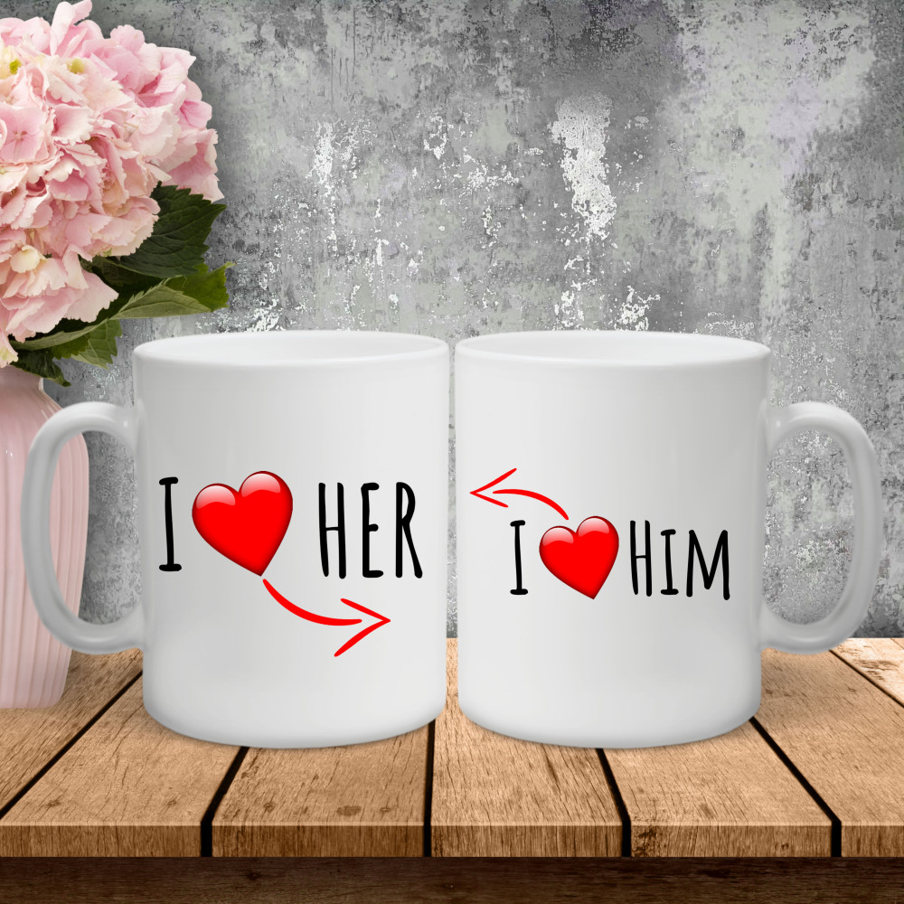 Парные чашки с принтом – I love her|him!