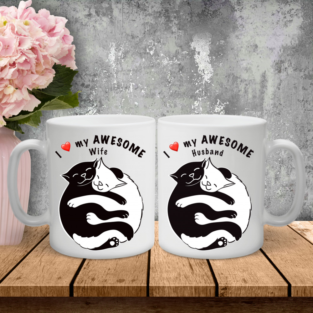 Парные чашки с принтом – I love my awesome!