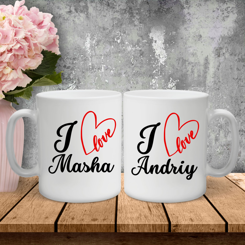 Парные чашки с принтом – I love Masha|Andriy!