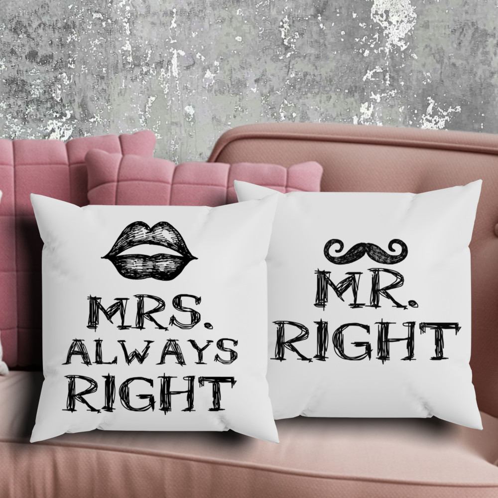 Парні подушки з принтом - Mr|Mrs Right!