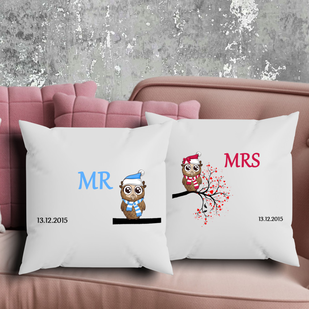 Парні подушки з принтом - Mr/mrs!
