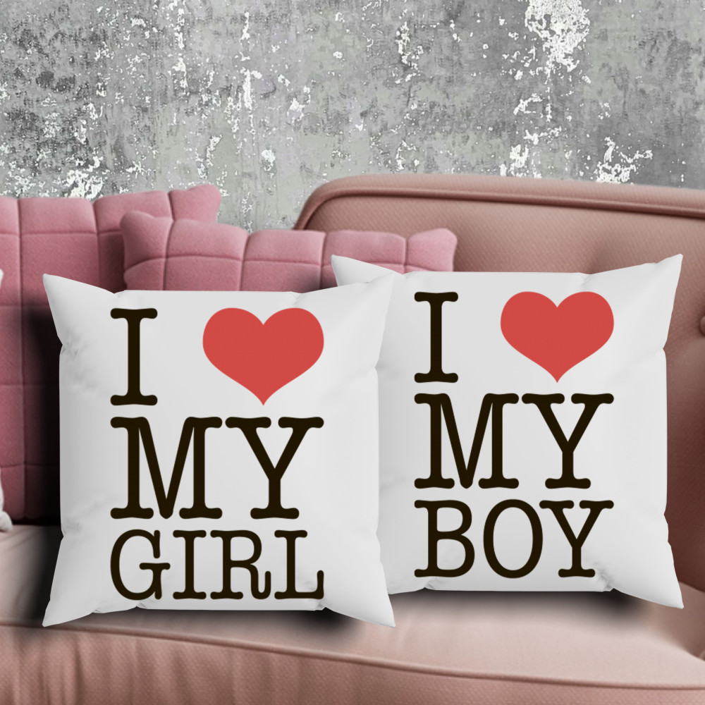 Парні подушки з принтом - I love my boy|girl!