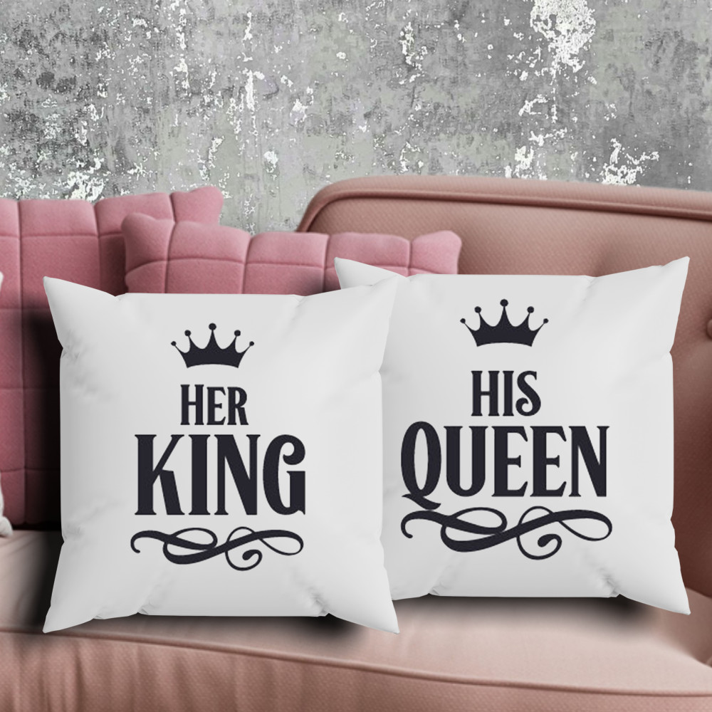 Парні подушки з принтом - Queen|King!