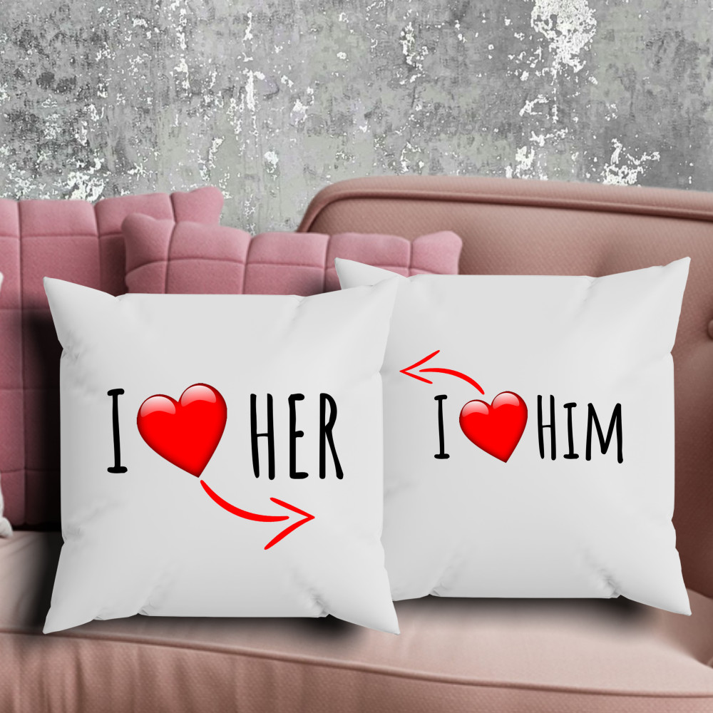 Парні подушки з принтом - I love him|I love her!