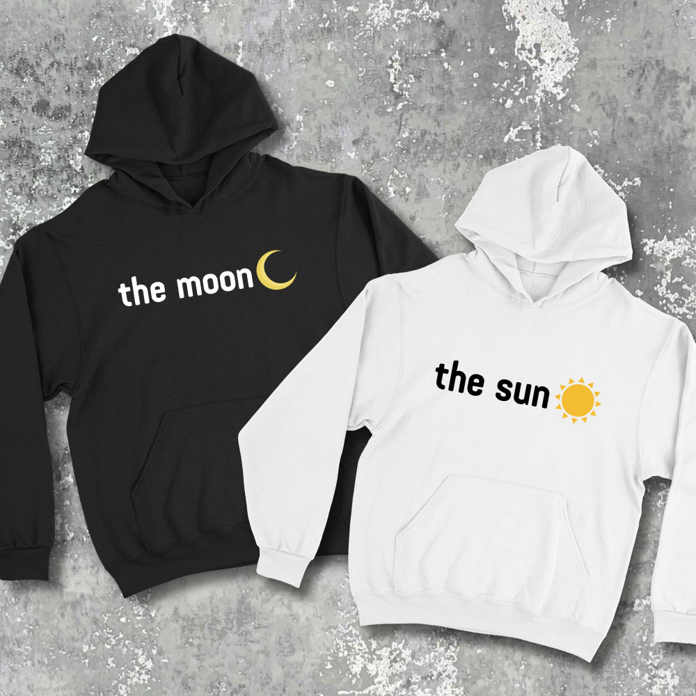 Парні худі з принтом - The moon|The sun!