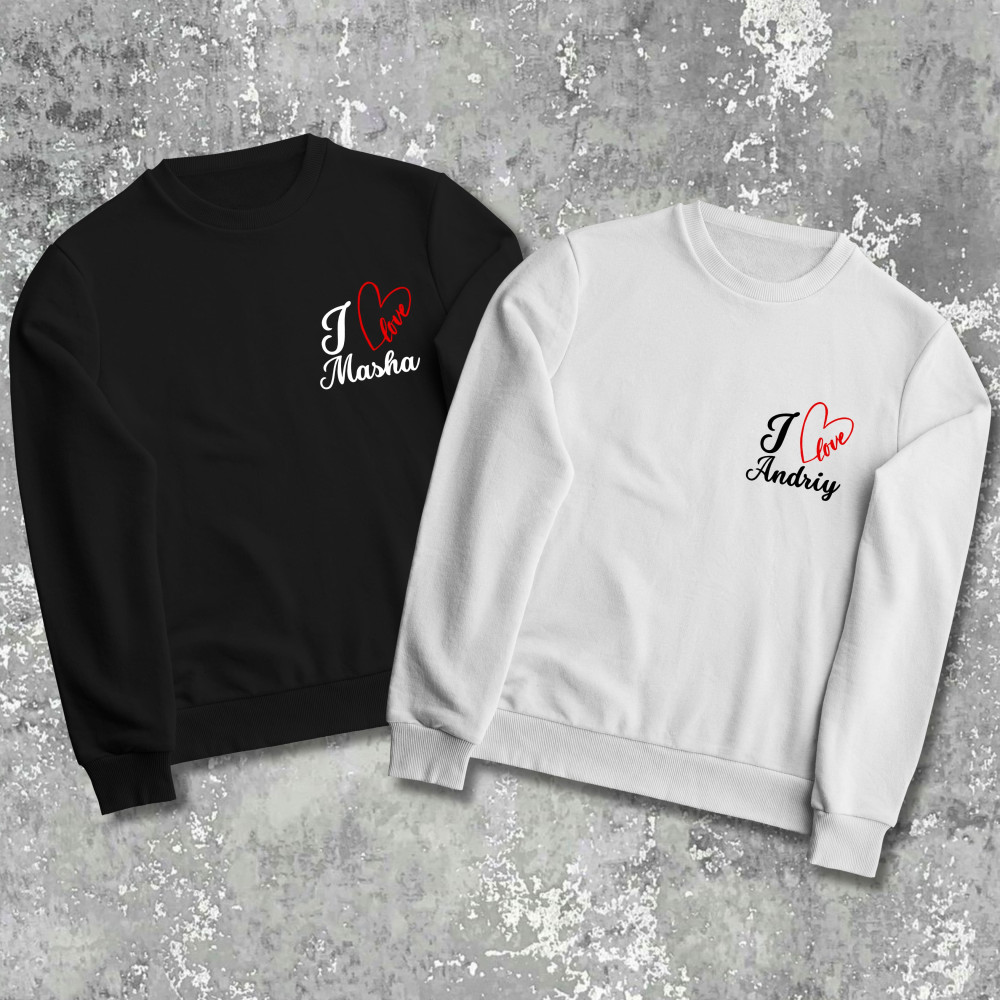Парные свитшоты с принтом - I love..