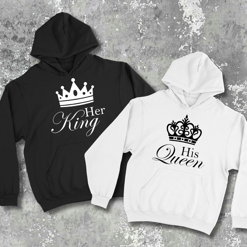 Парные худи с принтом - King|Queen!