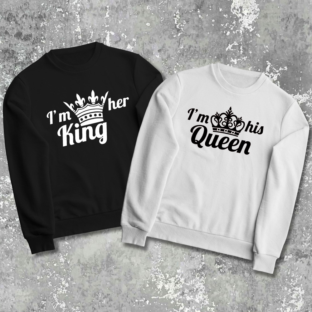 Парные свитшоты с принтом - King|Queen!