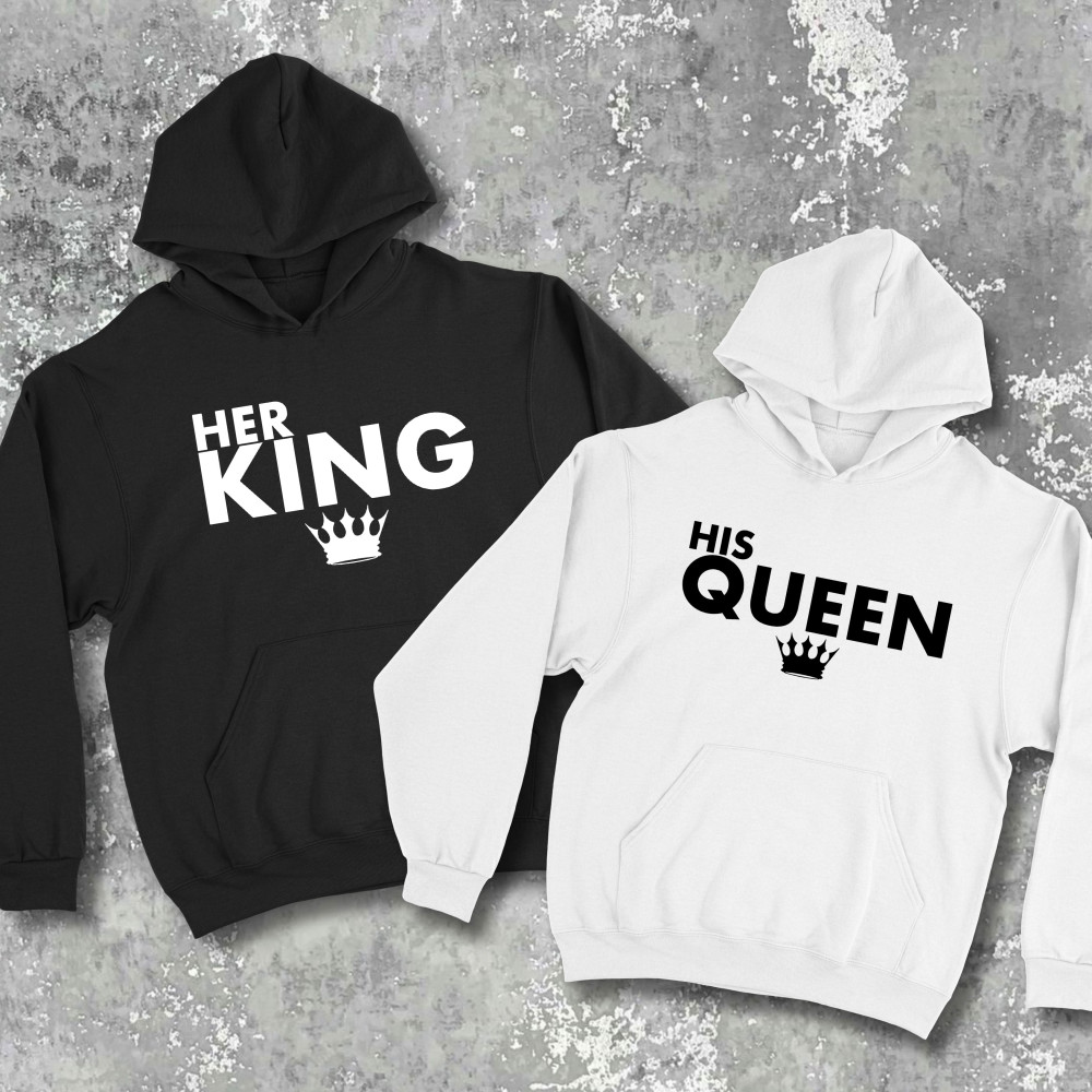 Парные худи с принтом - King|Queen!
