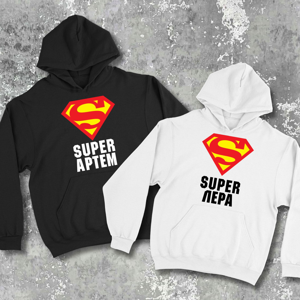 Парні худі з принтом - Super Артем/Лєра!