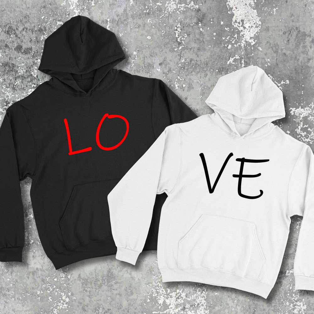 Парні худі з принтом - Love!