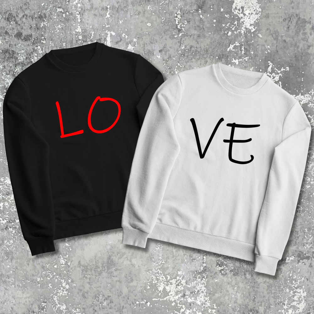 Парные свитшоты с принтом - Love!