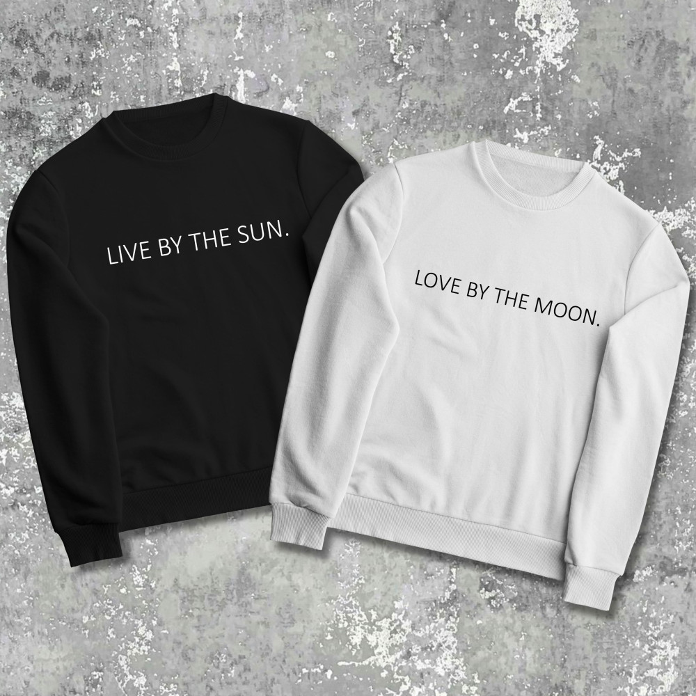 Парные свитшоты с принтом - Live by the sun/moon!