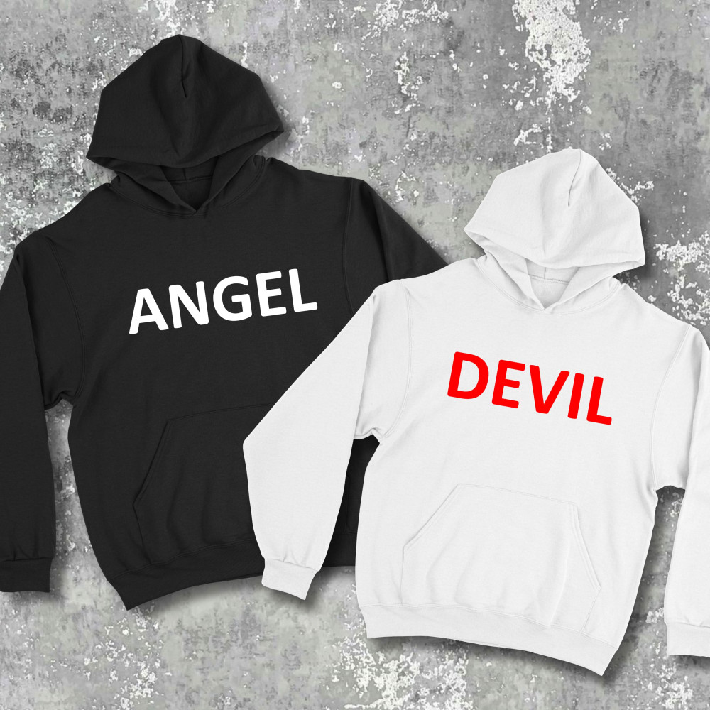 Парные худи с принтом - Angel/devil!