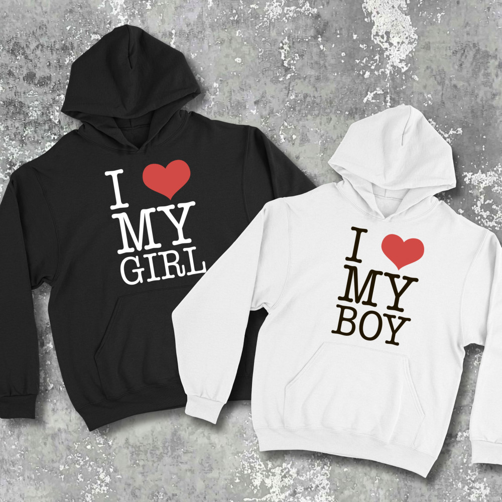 Парные худи с принтом - l love my girl/boy!