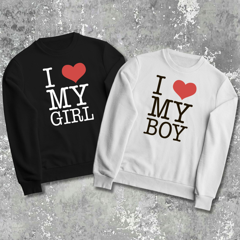 Парные свитшоты с принтом - l love my girl/boy!