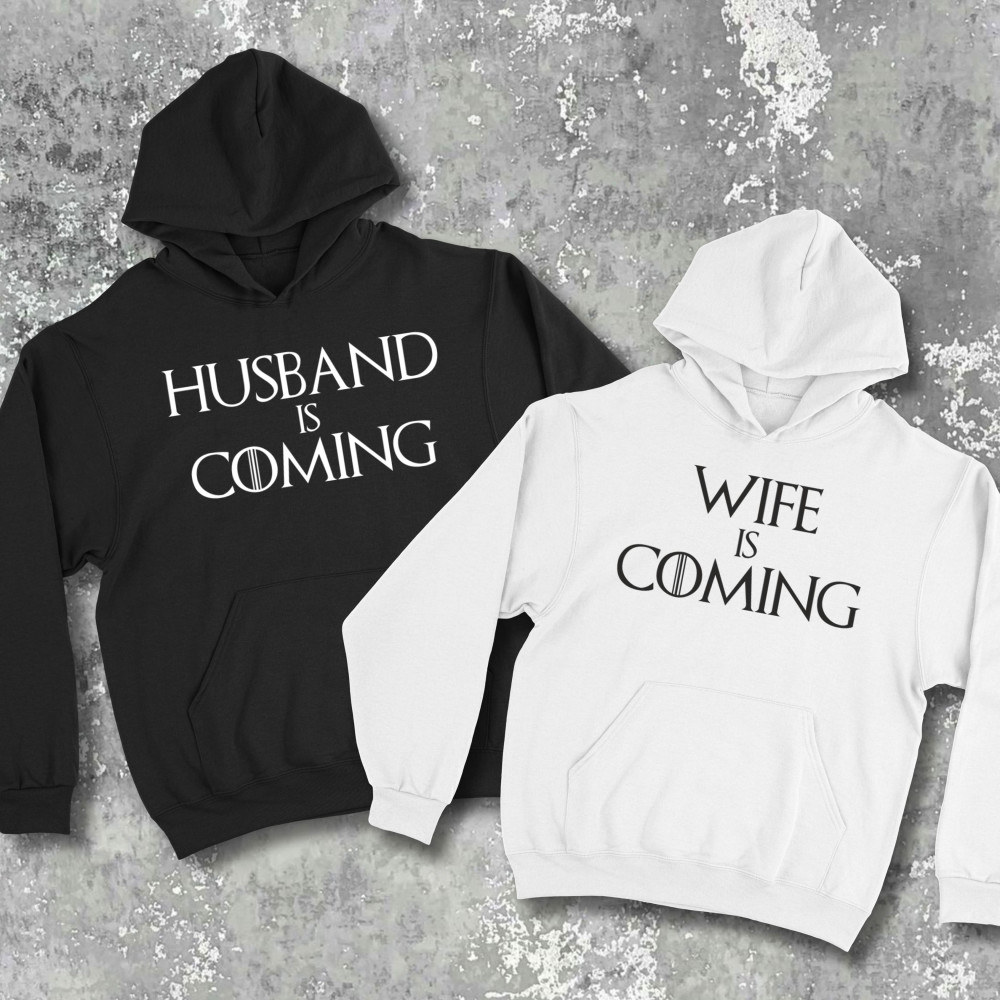 Парні худі з принтом - Husband/wife is coming!