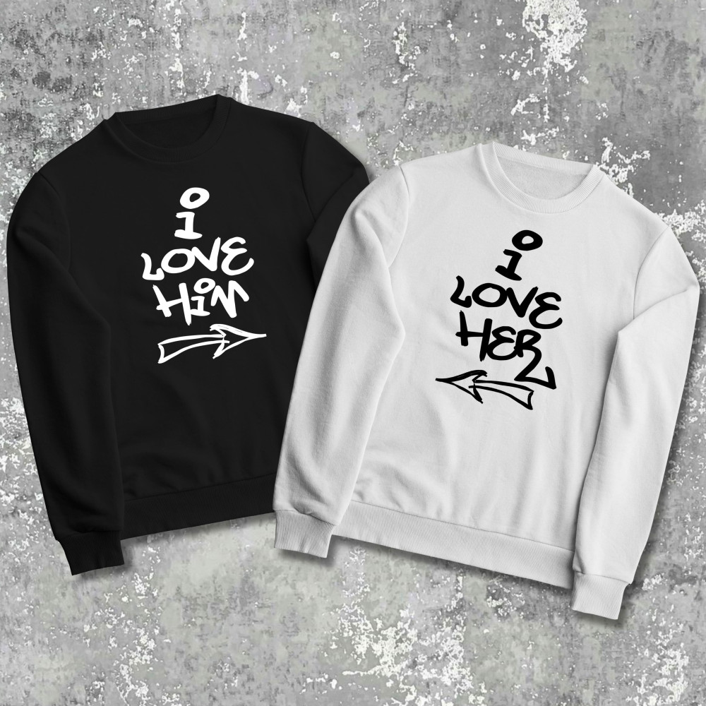 Парные свитшоты с принтом - l love him/her!