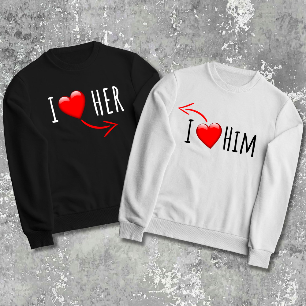 Парные свитшоты с принтом - l love him/her!