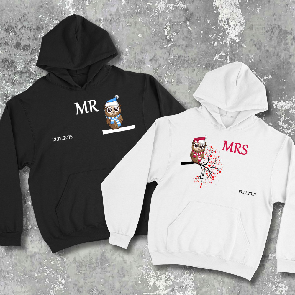 Парні худі з принтом - Mr/mrs!