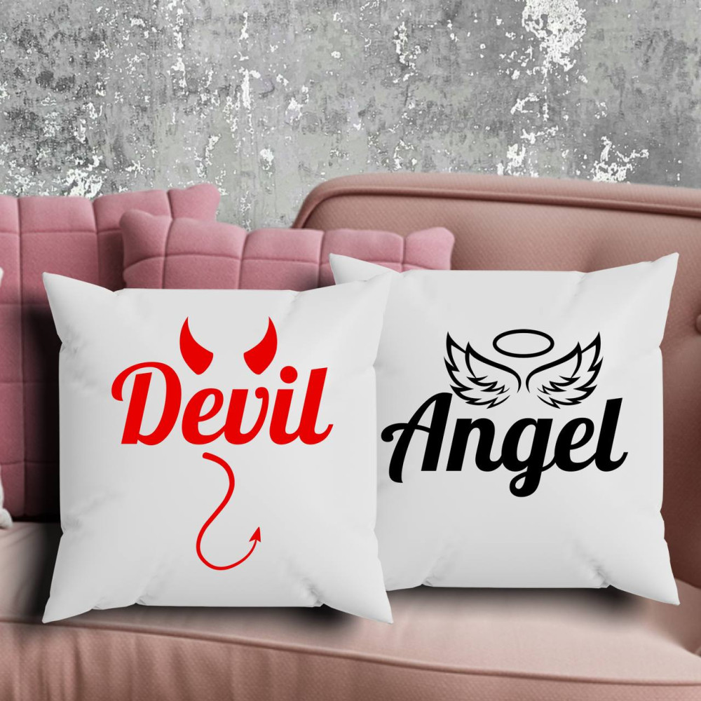 Парні подушки з принтом - Devil|Angel!