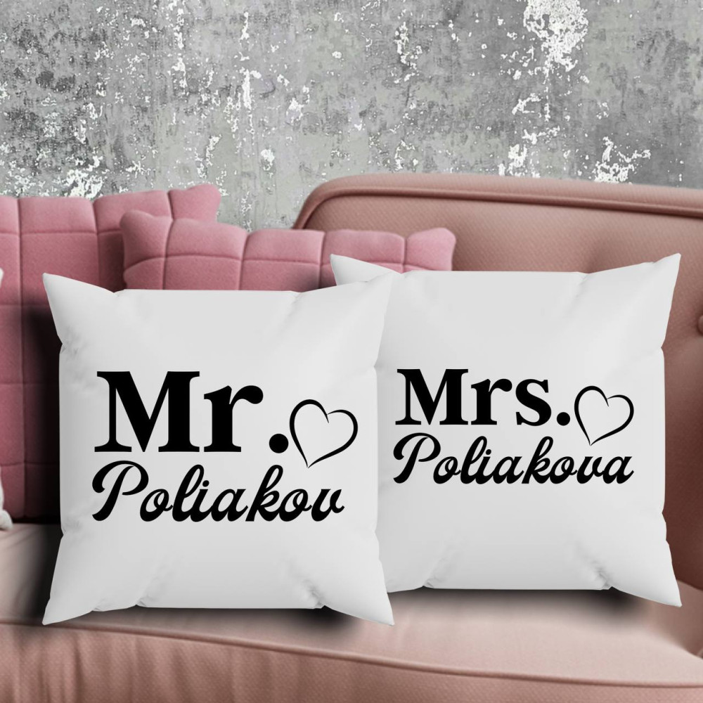 Парні подушки з принтом - Mr|Mrs !