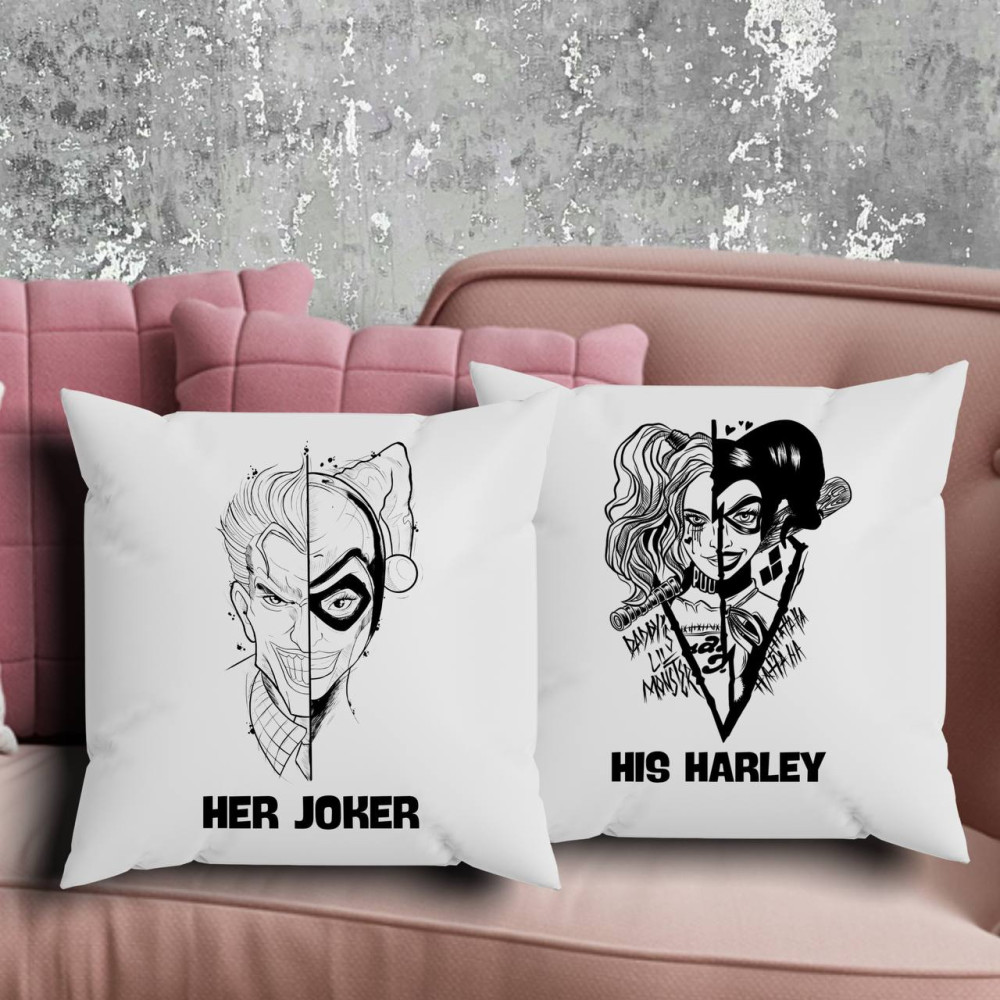 Парні подушки з принтом - Her Joker|His Harley