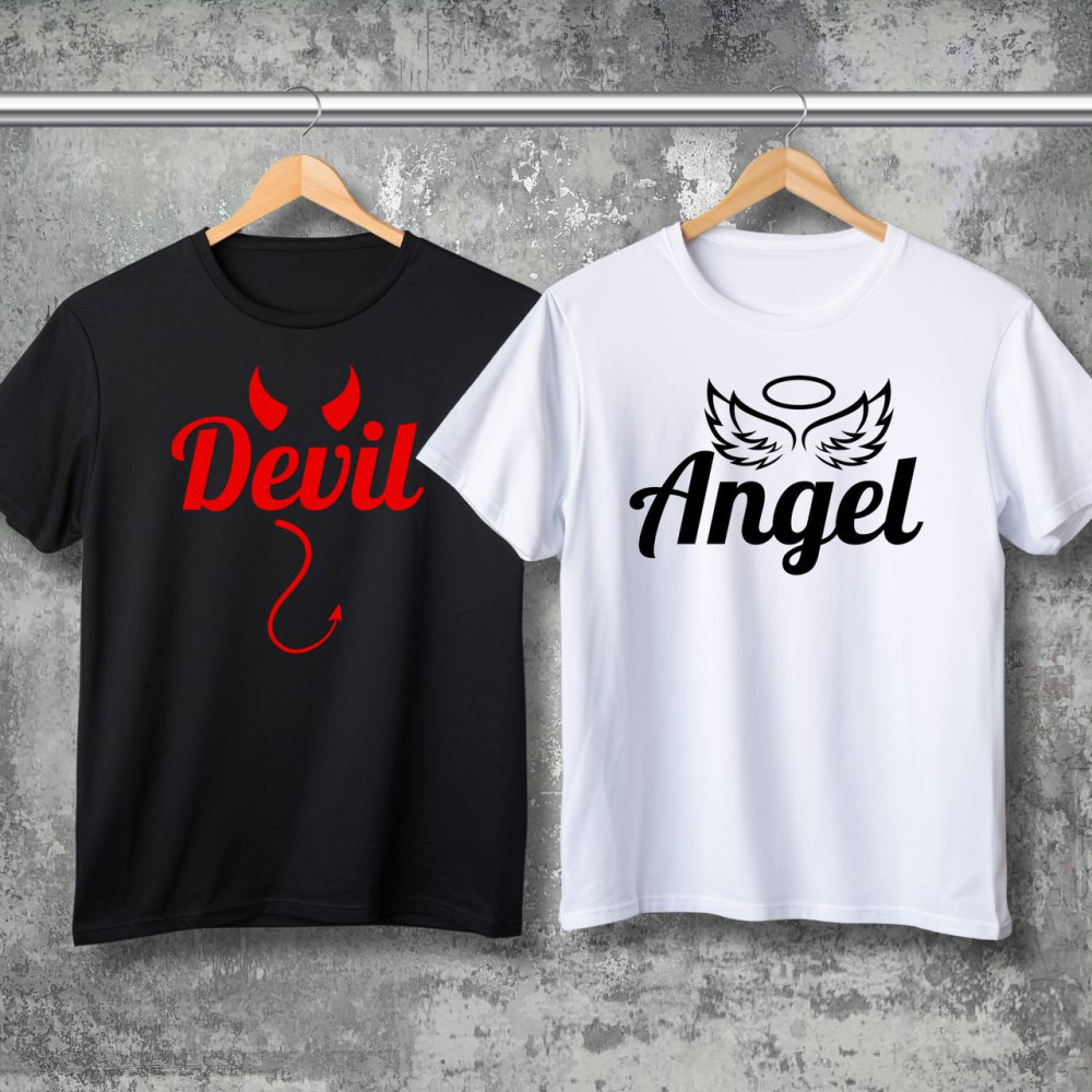 Парные футболки с принтом - Angel|Devil!