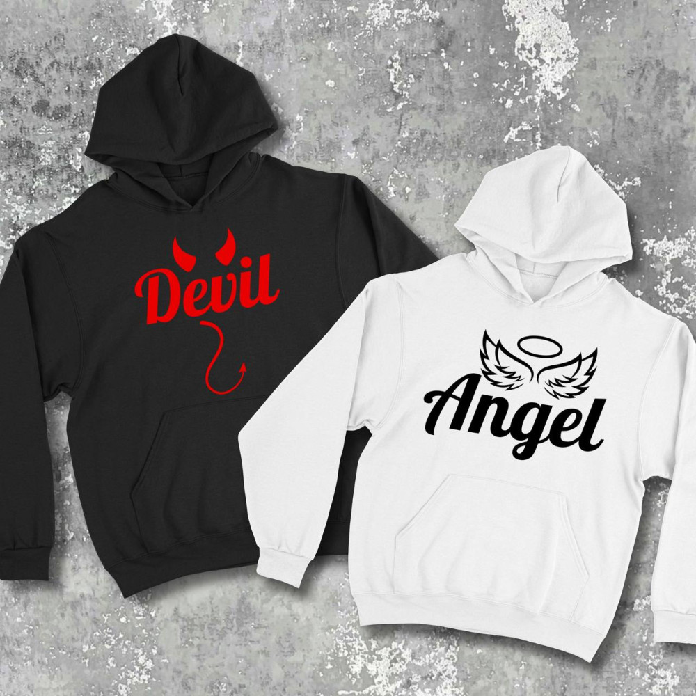 Парні худі з принтом - Devil|Angel