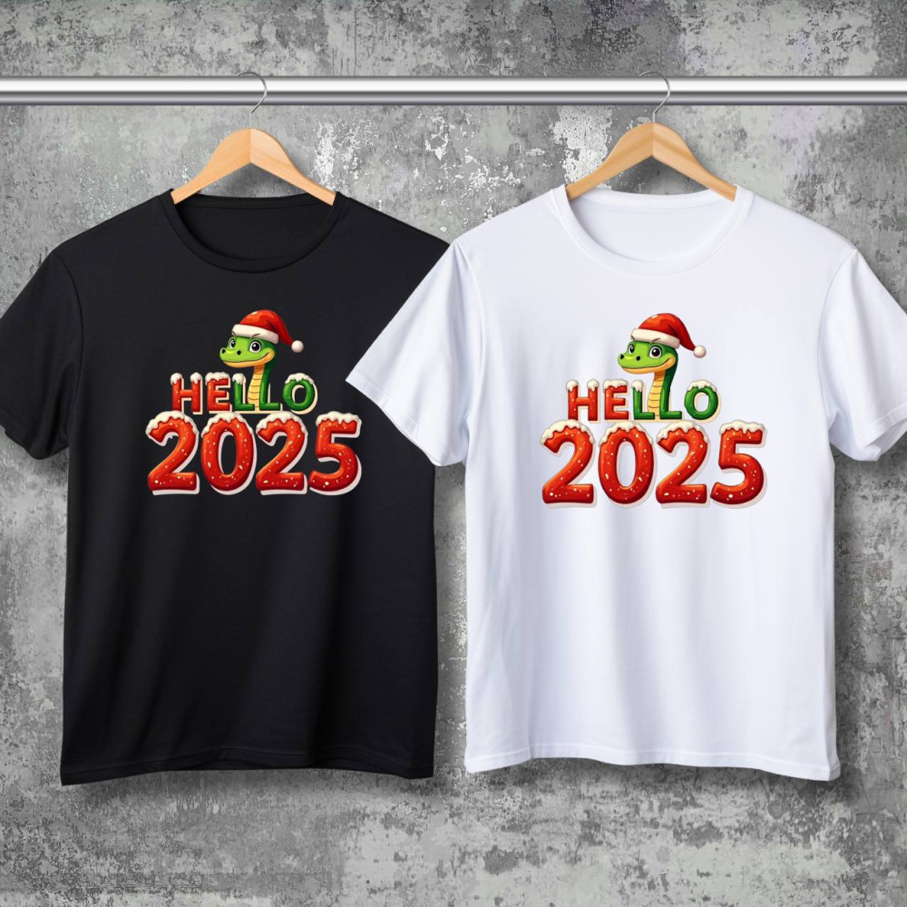 Парные футболки с принтом - Hello 2025!