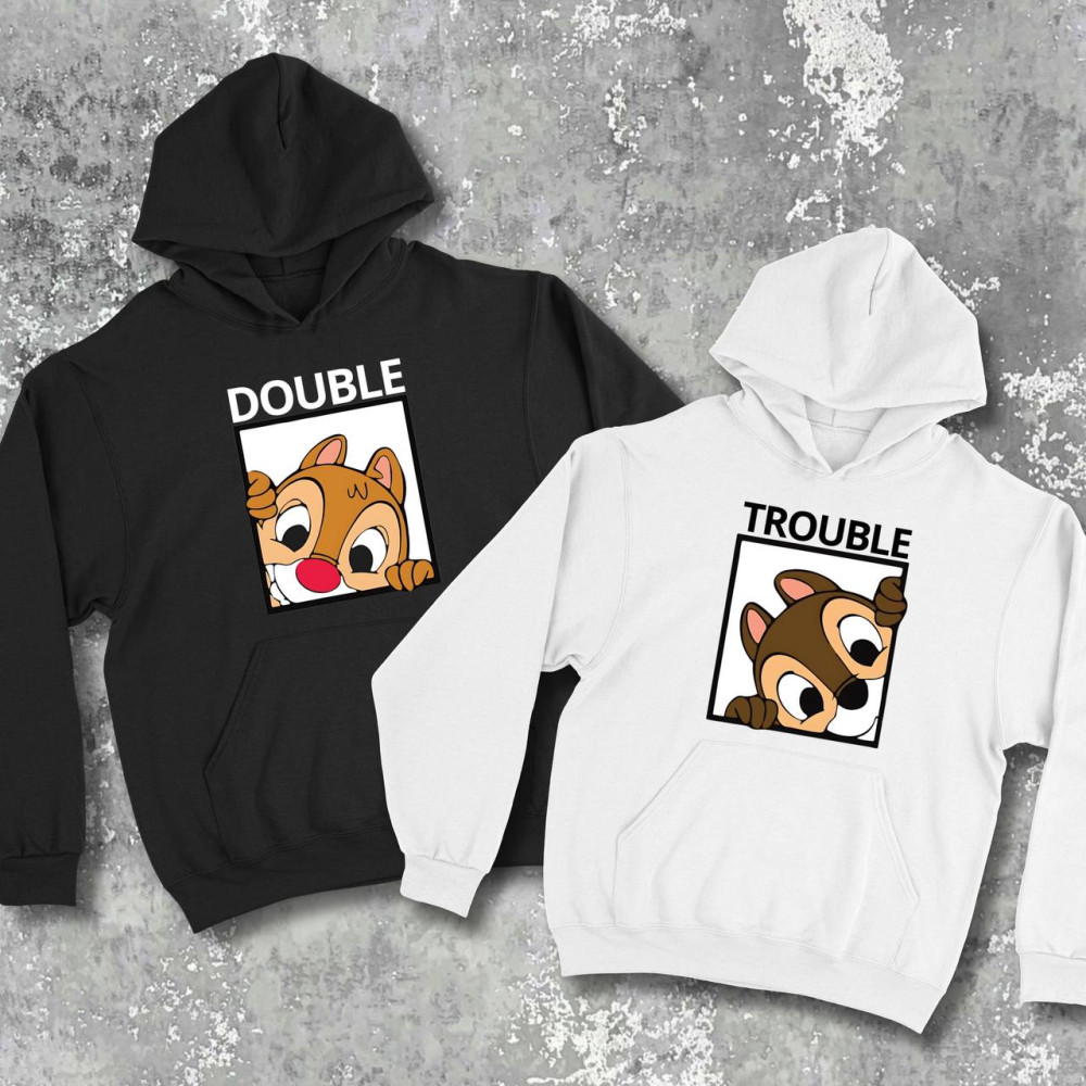 Парні худі з принтом - DOUBLE\TROUBLE!