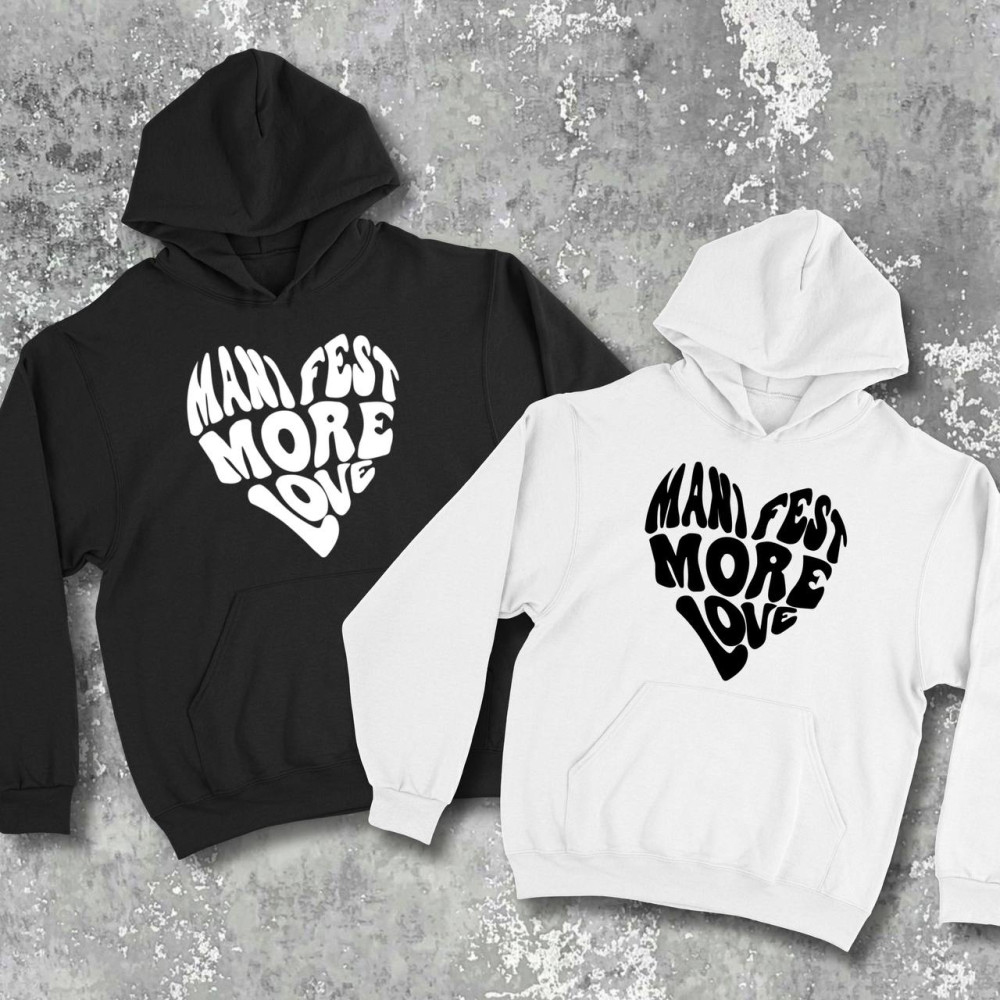 Парні худі з принтом - Mani fest more love!