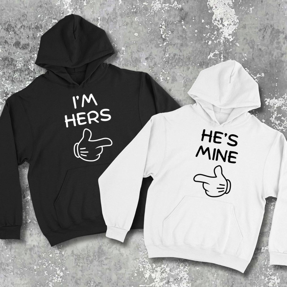 Парные худи с принтом - I`m hers\he`s mine!