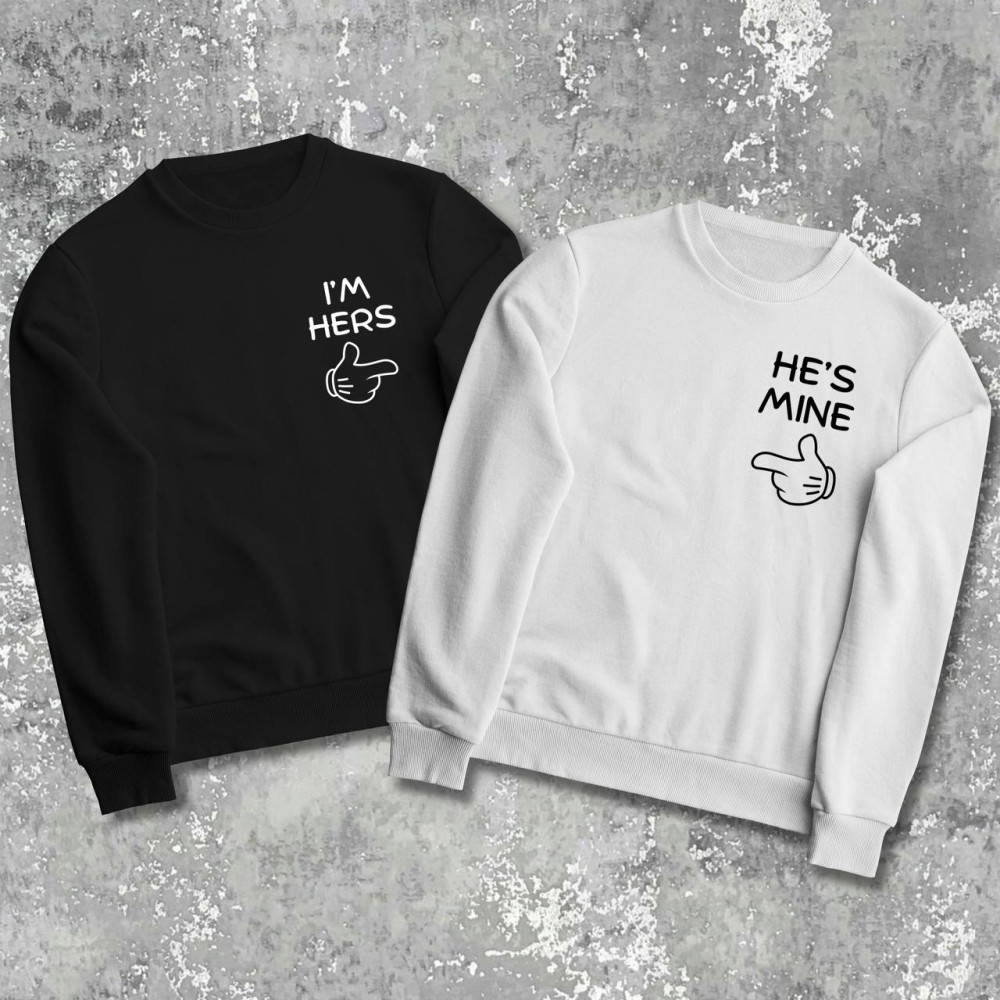 Парные свитшоты с принтом - I`M HERS\HE`S MINE!