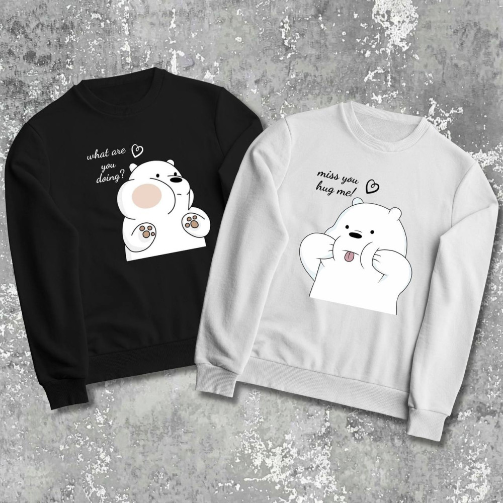 Парні світшоти з принтом -  What are you doing?\miss you hug me!