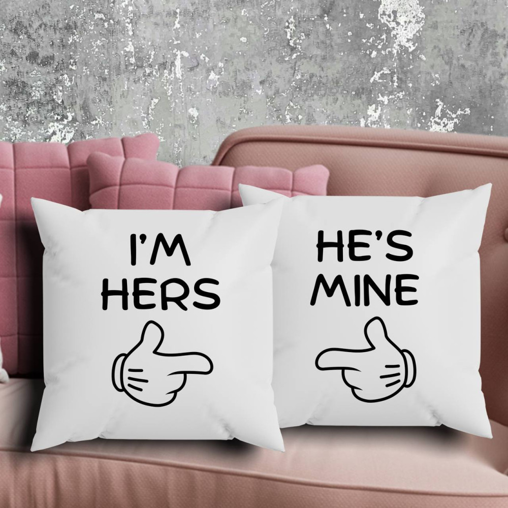 Парні подушки з принтом - I`m hers\He`s mine!