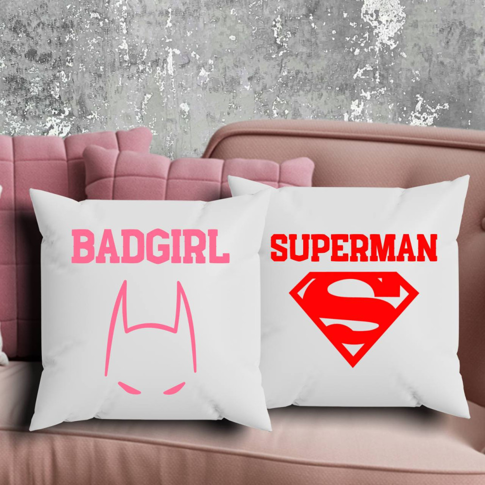 Парні подушки з принтом - Badgirl\Superman!