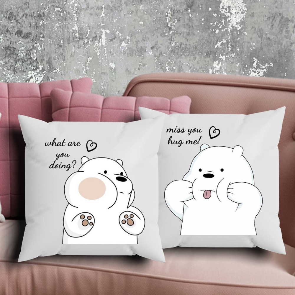 Парні подушки з принтом - What are you doing?\miss you hug me!