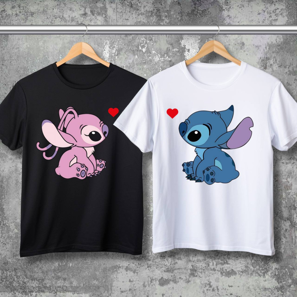 Парні футболки з принтом -  Stich\Angel!