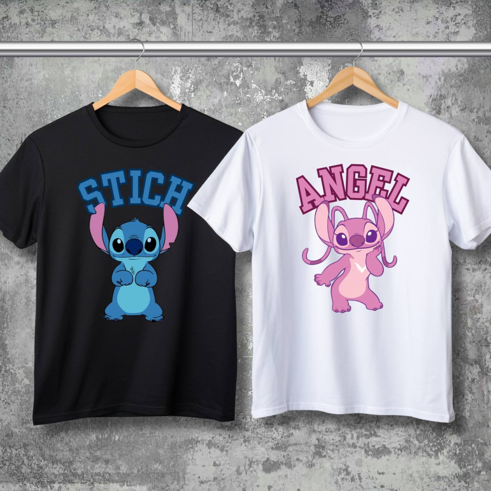 Парні футболки з принтом -  Stich\Angel!
