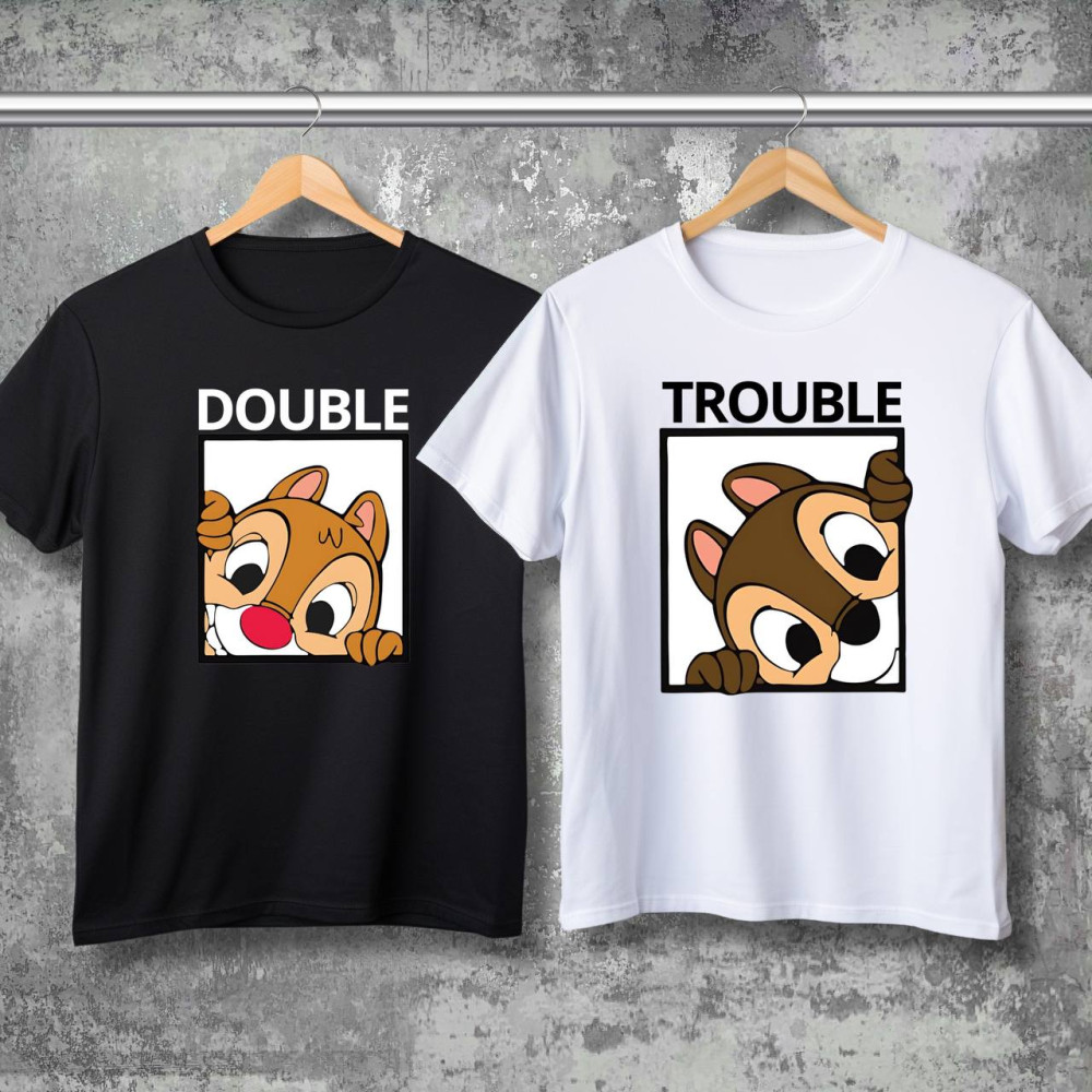 Парні футболки з принтом - DOUBLE\TROUBLE!