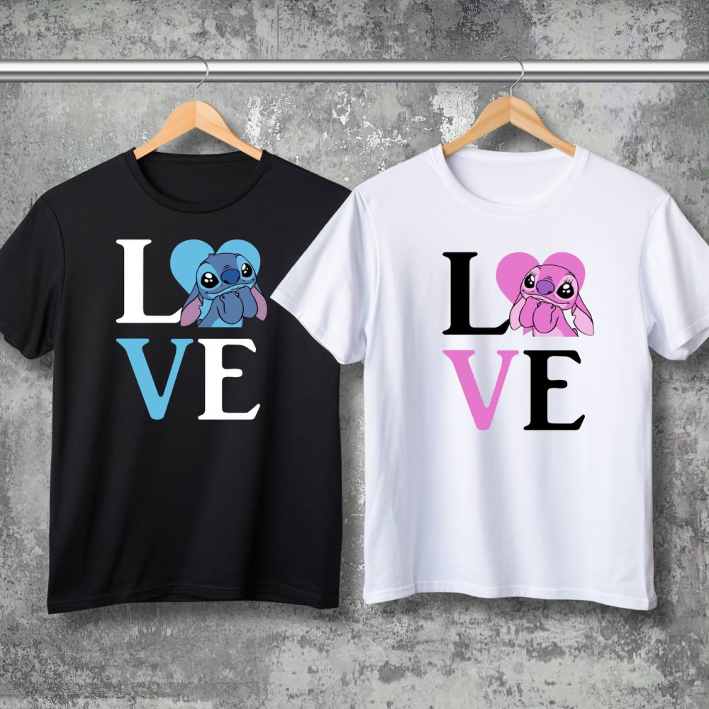 Парні футболки з принтом -  Stich\Angel!