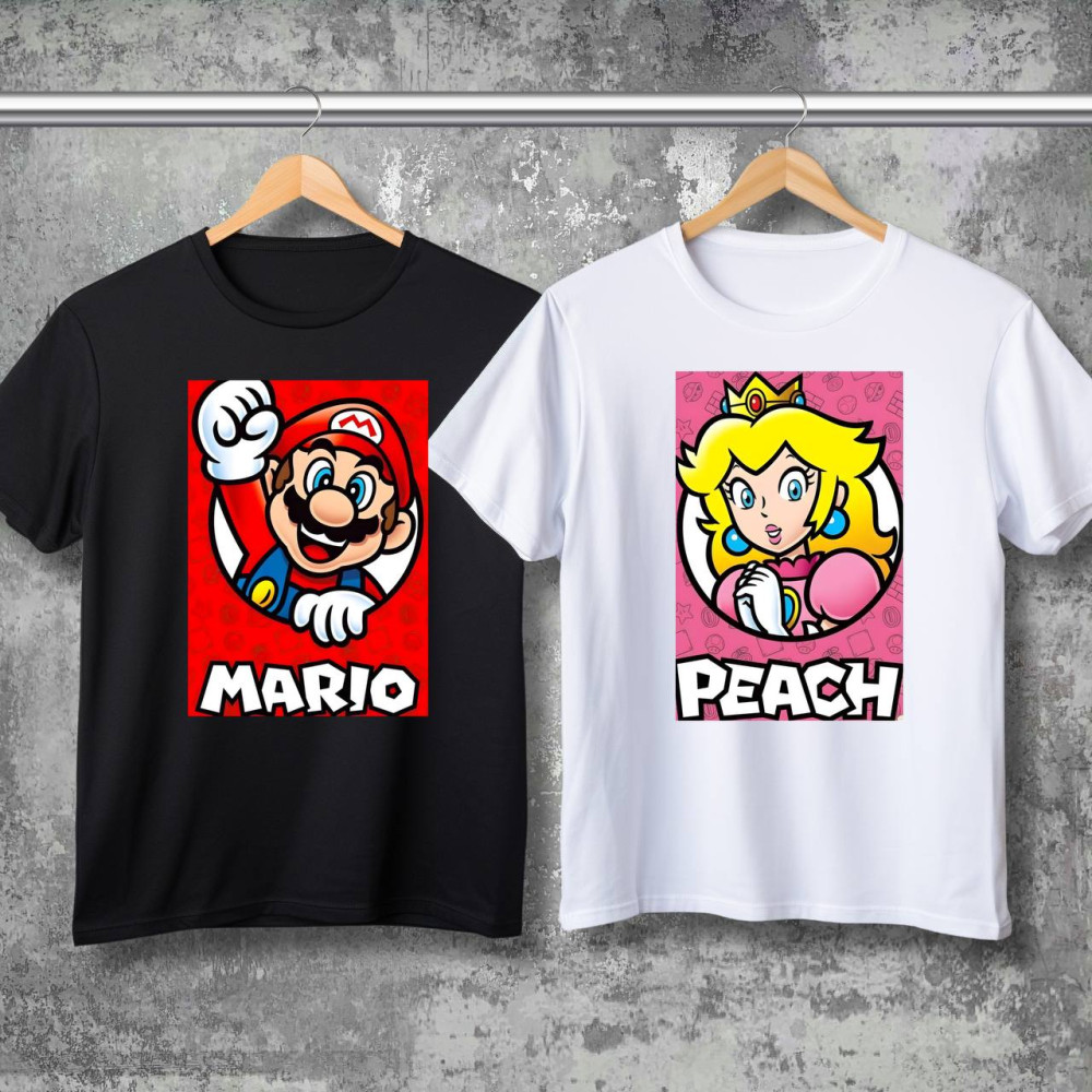 Парные футболки с принтом - Mario\Peach!